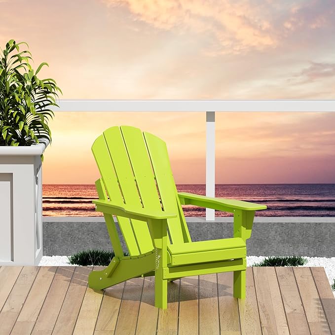 Westin Outdoors Laguna WO Home Outdoor Adirondack Folding Chair Lounger Seat Traditional Retro Home Furniture for Beach, Balcony, Backyard, Lawn, Patio, Pool, Deck, Garden (Lime Green)