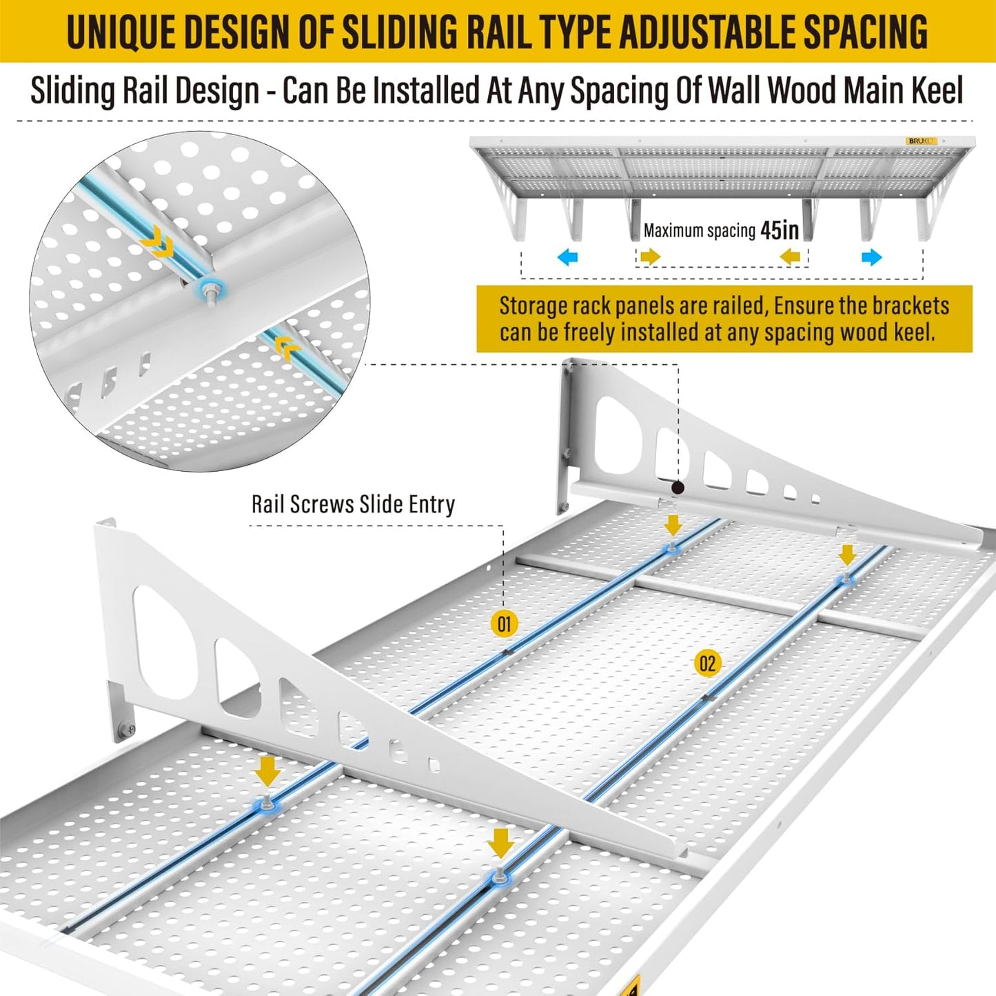 4Pack 1.64x4ft Adjustable Metal Garage Wall Shelving Heavy Duty Garage Storage Shelf Wall Mounted White