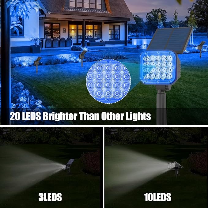 Solar Spot Lights Outdoor, Blue Solar Lights Outdoor Waterproof IP65, Adjustable Panel Solar Landscape Spotlights for Tree Yard Halloween Christmas Landscape Decor, 6 Pack