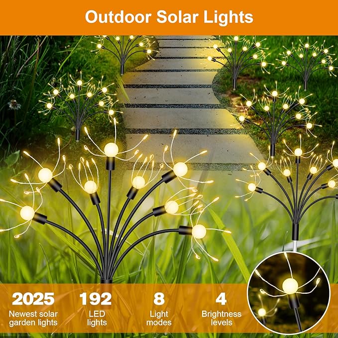 Solar Garden Lights 4 Pack - Outdoor Waterproof Decorative Fairy Lights for Yard, Pathway, Flowerbed, Balcony, Patio & Garden Decor