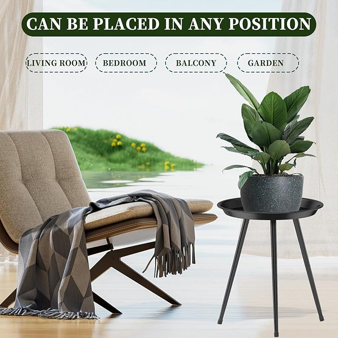 Plant Stand Indoor Outdoor - Flower Pot Stands Tall Metal - Heavy Duty Plant Holder - Small Round Plant Table for Living Room Balcony Patio Garden Home