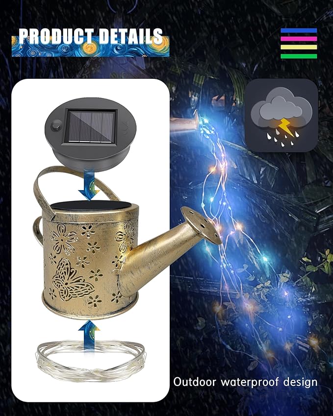 Solar Watering Can with Colorful Lighting, Waterproof Garden Decor, Birthday Gifts for Mom Grandma (Frog, 32 inch Shepherd Hook)