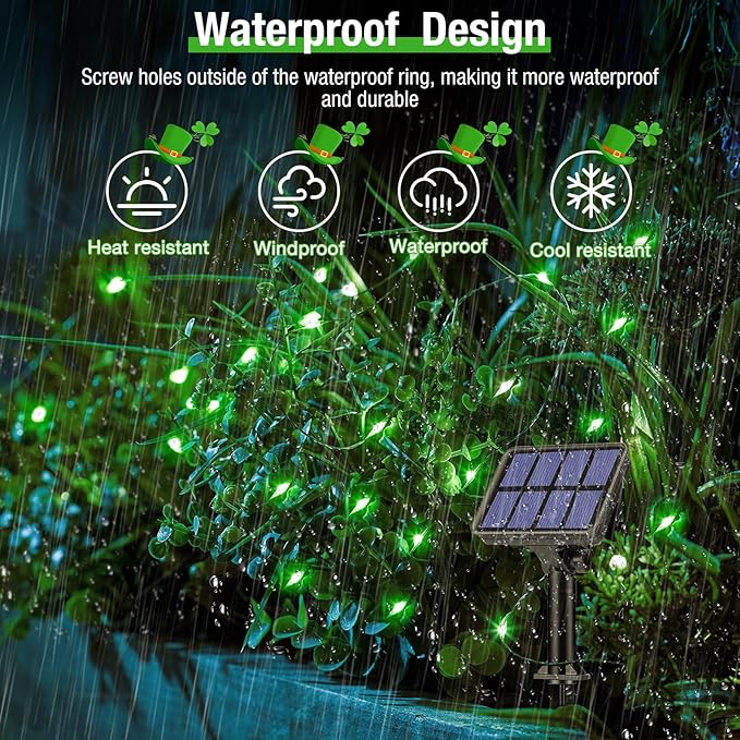 btfarm 4 Pack St Patricks Day Fairy Lights, 320LED 132FT Green Solar String Lights Outdoor Waterproof, 8 Modes Solar Twinkle Lights Irish Decorations for Tree Party Christmas Garden Yard Wedding