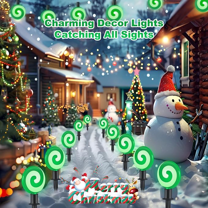 Ultimate Unicorn Christmas Pathway Lights, Green Peppermint LED Lollipop Lights for Outdoor Decoration, With Stakes for Yard, Sidewalk, Garden, Rooftop