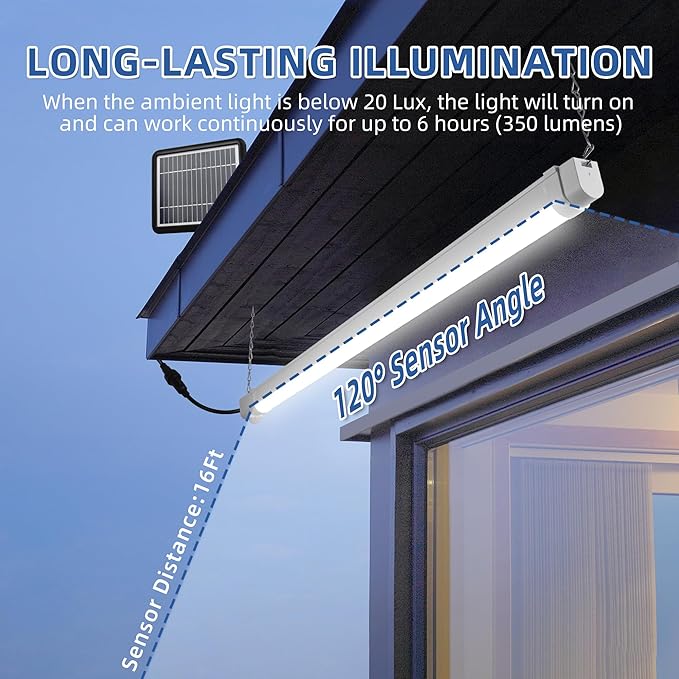 hykolity Solar Powered Shop Light with Motion Sensor, 3FT 17W (100-Watt Equivalent),Integrated LED IP65 Waterproof Outdoor Motion Sensor Shop Light for Garage, Barn, House - 2 Pack