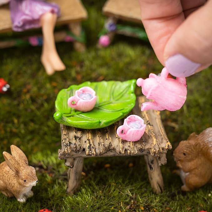 Fairy Garden Accessories Outdoor - Colorful Fairy Garden Starter Kit with a Fairy for a Garden and Miniature Furniture - 14 Piece Set