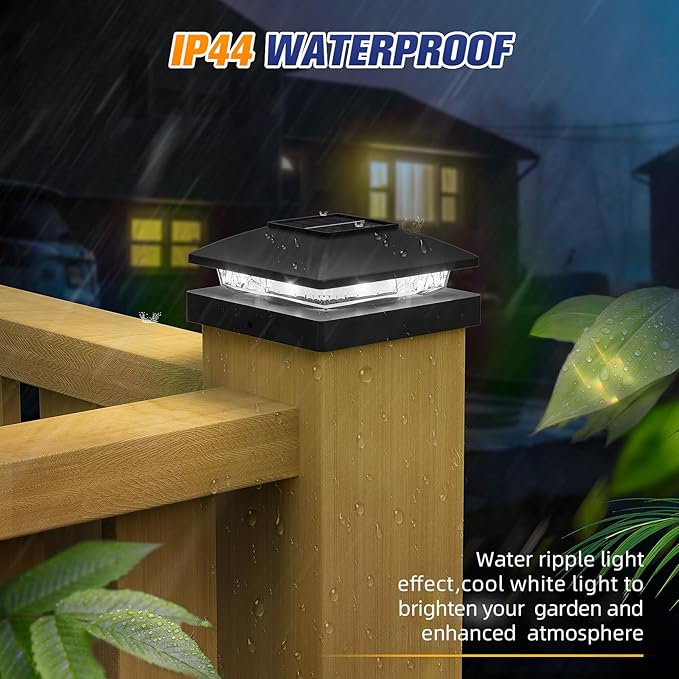 APONUO Solar Post Cap Lights for 4x4 Wood & Vinyl Posts, IP44 Waterproof Cool White LED 4x4 Post Solar Lights, Outdoor Garden Patio Yard Decor, 16 Pack (Black)