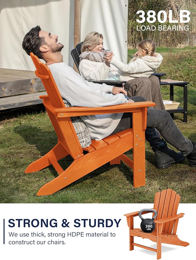 KINGYES HDPE Adirondack Chair Chair Set of 6, Classic All-Weather Adirondack Chair, Orange