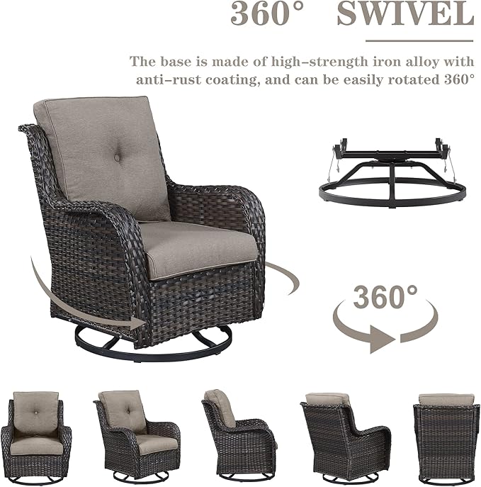 Wicker Patio Furniture Sets - 13 Piece Outdoor Rattan Furniture Conversation Sets with 4 Swivel Rocker Chairs, 2 Rattan Sofas, Wicker Ottomans and Coffee Table, Brown/Grey