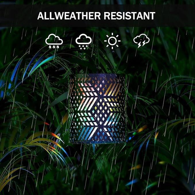 RGB Solar Lanterns Outdoor Waterproof Hanging Solar Lights Gifts for Men Women Metal Decorative LED Lanterns for Yard, Patio, Lawn, Tabletop, Pathway, Landscape, Garden Decor Diamond Pattern (2 Pack)