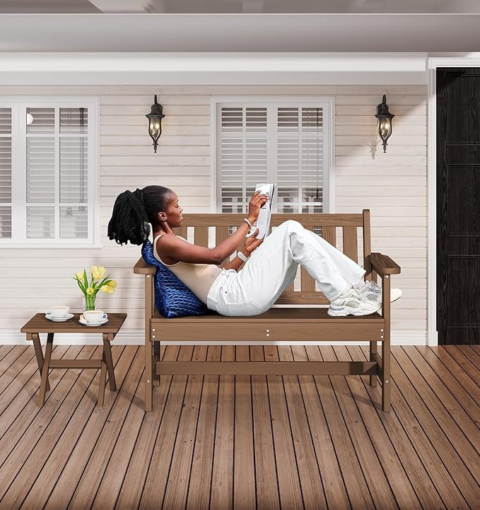 SERWALL Outdoor Bench, HDPE Outdoor Benches Weatherproof, 2-Person Garden Bench with 660 lbs Weight Capacity, Patio Benches for Outdoors, Garden, Porch, Backyard and Park, Brown, 6 Pack