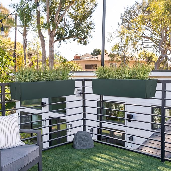 Metal Railing Planter Box, 30 Inch Balcony Planters with Adjustable Brackets, Large Hanging Planters for Outdoor Fence Deck