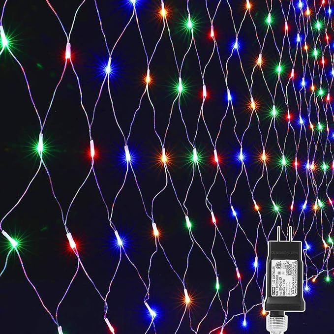 LYHOPE 12ft x 5ft 360 LED Christmas Net Lights, 8 Modes Low Voltage Mesh Christmas Decoration Lights for Xmas Trees, Bushes, Wall, Wedding, Garden, Outdoor, Indoor Decor (Multi-Color)