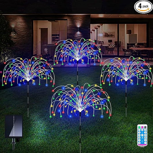 Outdoor Solar Garden Lights,Firework Lights 4 Pack Waterproof Decorative Pathway Lights,120Led Firefly Lights Solar Outdoor Decor for Courtyard Garden Party Yard Decorations Outdoor,Colorful