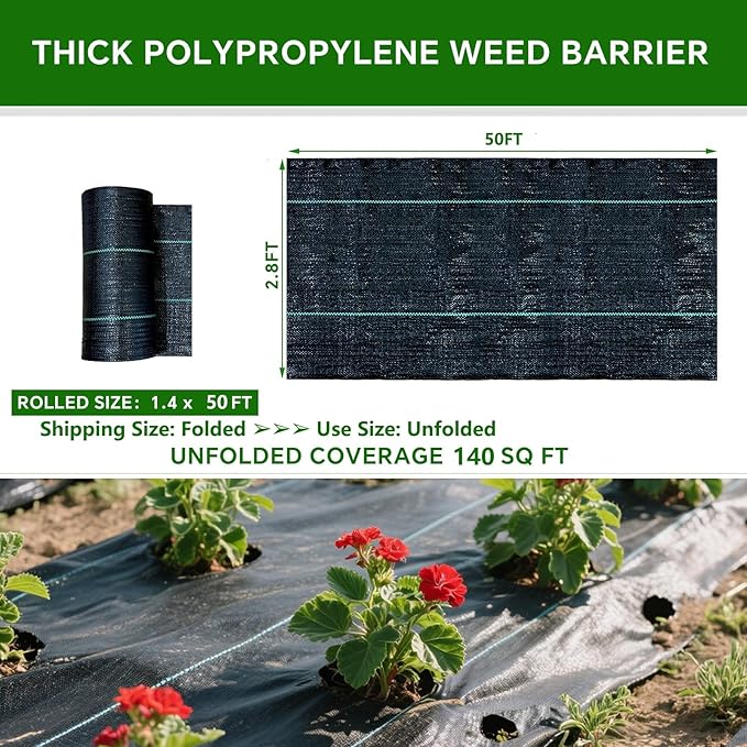 Weed Barrier Landscape Fabric Heavy Duty,3.2 OZ Premium Garden Weed Blocker Fabric for Weed Control, Plastic Ground Cover with Woven Weed Cloth,Durable Landscaping Fabric (2.8 X 50FT)