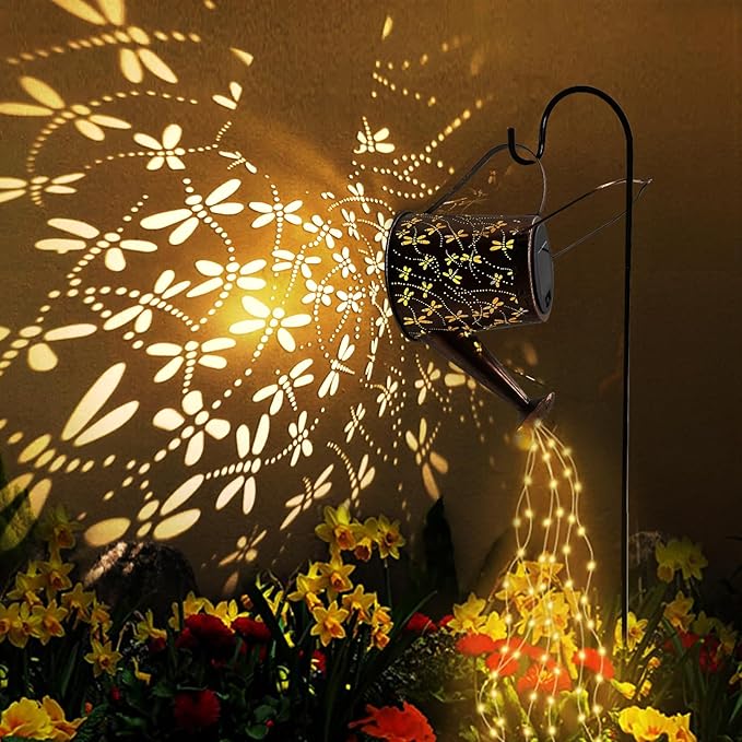 Solar Watering Can Outdoor Lights Garden Decor,Dragonfly Hanging Lantern Waterproof Landscape Lights Outside Decoration for Yard Porch Patio Pathway Gardening Gifts(with 32 inch Shepherd Hook)