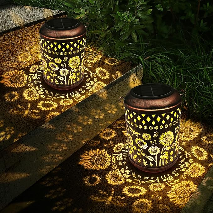 Kaixoxin Solar Garden Decor Metal Lantern Sunflower Table Lamp Bronze Outdoor Dercoration Great Gift for Women Mon Grandma Hanging Lights for Patio Courtyard Garden