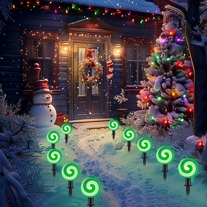 Ultimate Unicorn Christmas Pathway Lights, Green Peppermint LED Lollipop Lights for Outdoor Decoration, With Stakes for Yard, Sidewalk, Garden, Rooftop