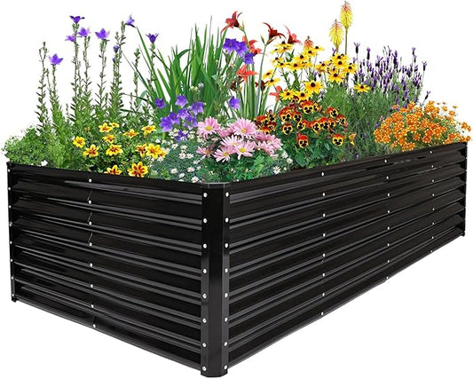JERIA 8×4×2ft Galvanized Raised，Outdoor Metal Raised Garden Bed, Rectangular Deep Root Planter Box for Vegetables, Flowers, Herbs