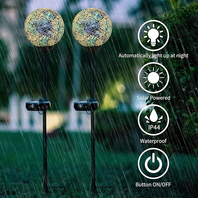 VCUTEKA Mosaic Solar Light, Solar Garden Decorative Lights Outdoor Waterproof LED Pathway Stake Light for Landscape Patio Yard Deck Walkway Decoration, 2 Pack
