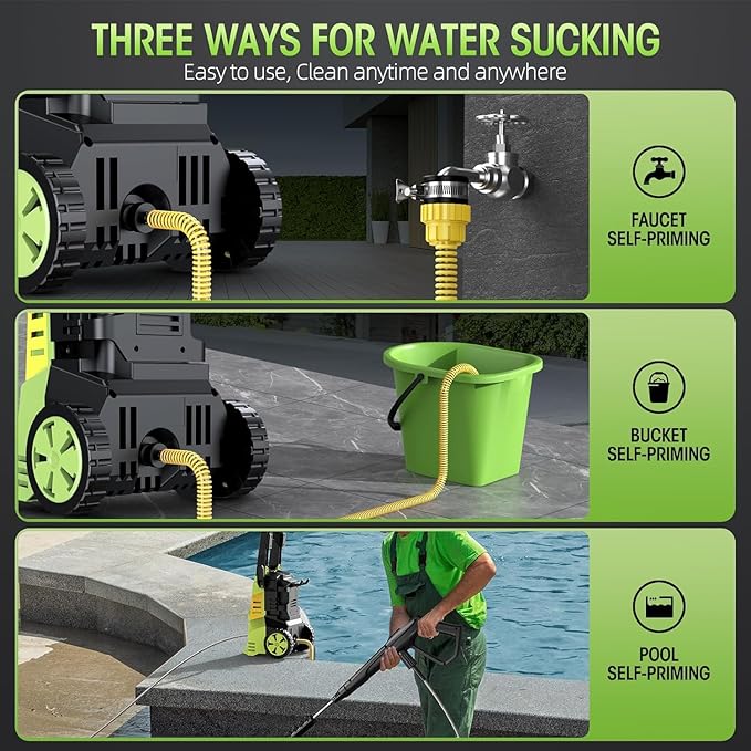 Electric High Pressure Washer - Portable Washer with 23 FT Water Outlet & 6.6 FT Inlet Hose, Steel Spray Wand, Foam-Adjustable Cannon,4 Nozzle Set, Cleans Car/Patio/Fence/Window, 3800PSI 2.4GPM