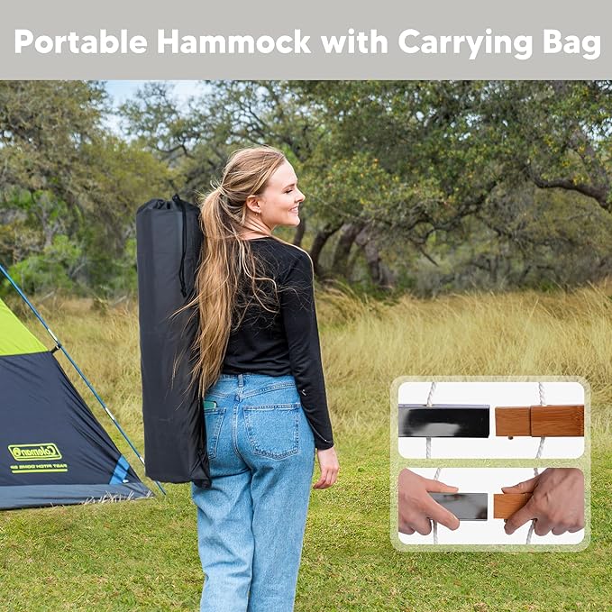 SUNCREAT Hammocks for Outside with Stand Included, Double Hammock with Curved Spreader Bar, Carrying Bag, Beige