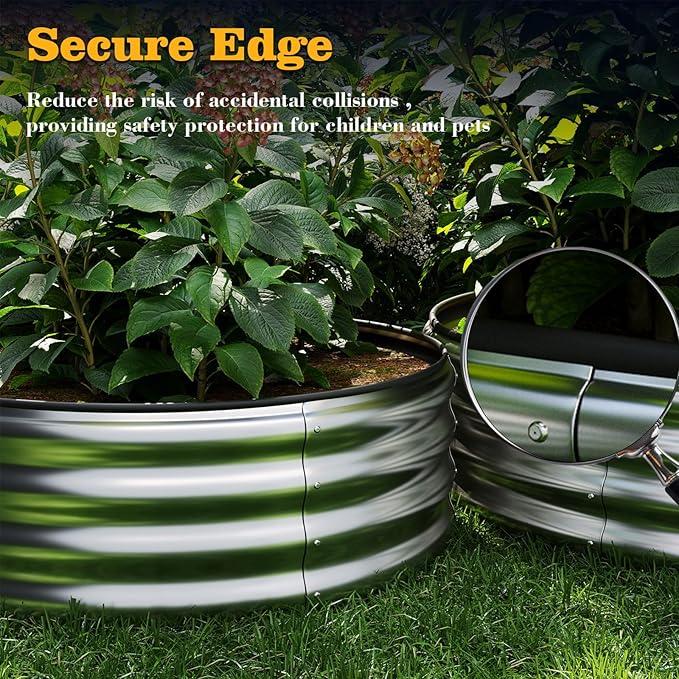 Galvanized Metal Planter Round Raised Garden Bed Kit for Gardening Outdoor，2x2x1ft Grow Garden Box Raised Flower Bed，Round Galvanized Planter Outdoor Metal Fire Pit Ring Black