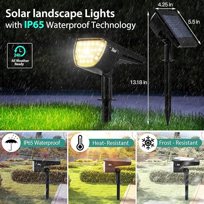 Jior Solar Outdoor Lights,32 LEDs Landscape Spotlights IP65 Waterproof Solar Powered Outdoor Lights,2-in-1 Adjustable Solar Wall Lights for Garden Yard Driveway Walkway Pool Patio (Cold White-2 Pack)