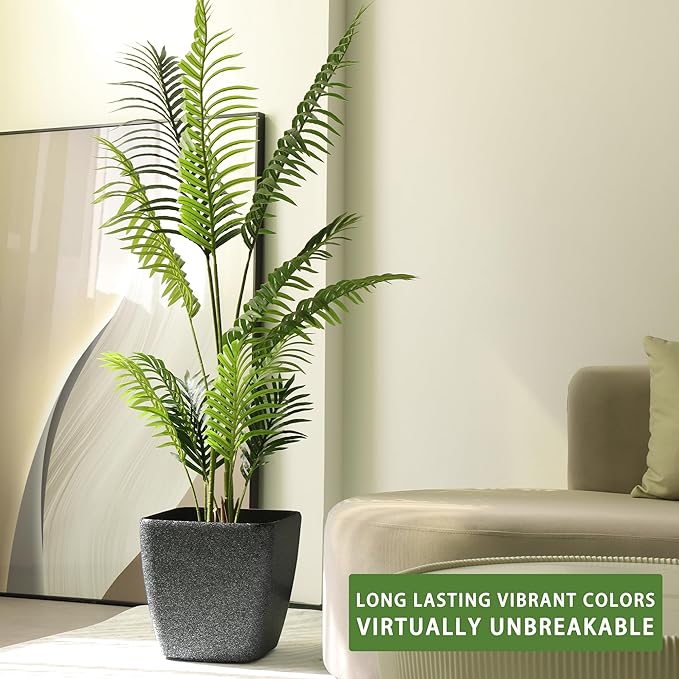 Dexceder 13x12 Self Watering Planter with Wheels Indoor Outdoor, Inner Mat Design, Thickened Large Floor Standing Flower Plant Pot with Water Level Indicator (Stone Matte)