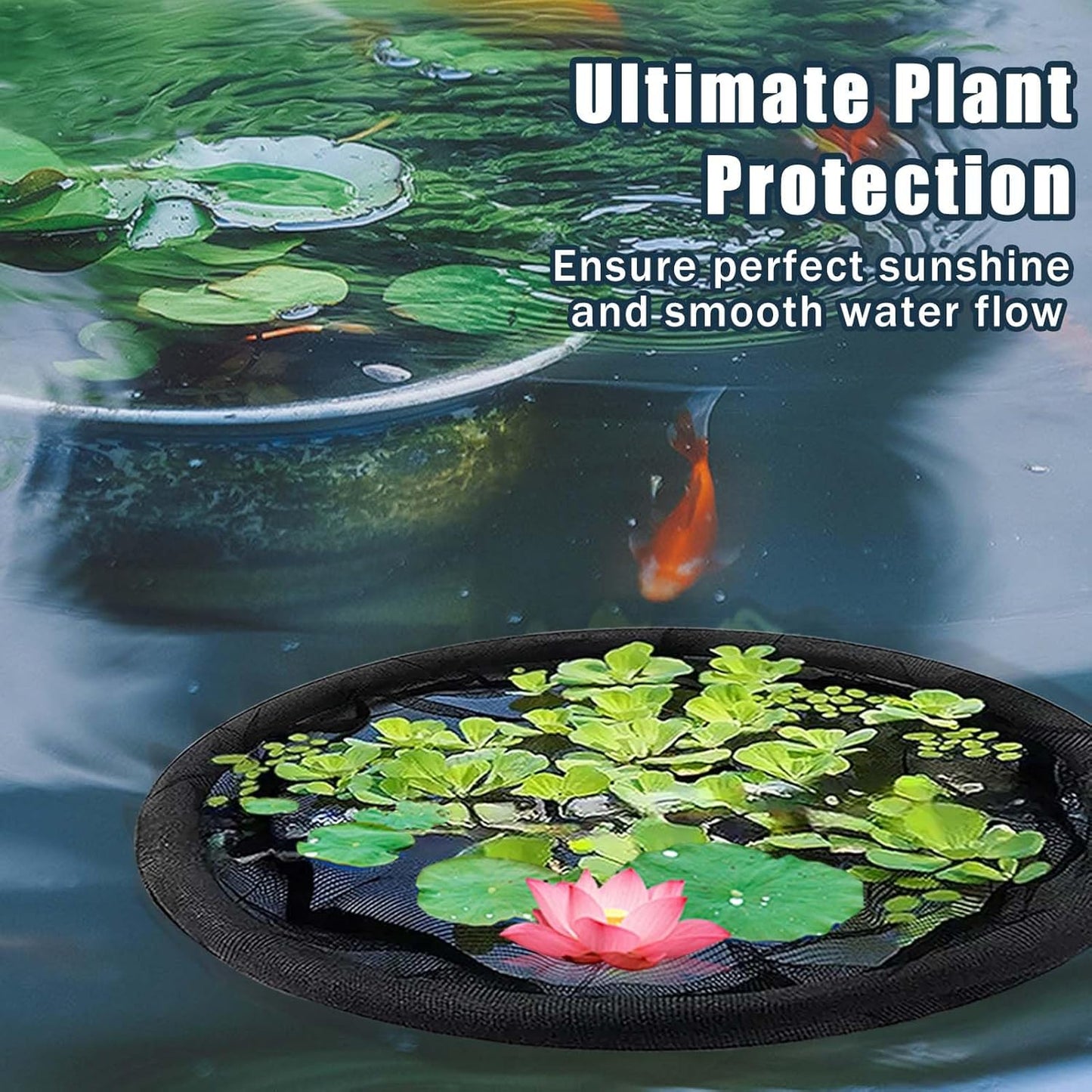 2Pack Round Floating Flora Fish Barrier-23.6Inch Black Pond Plant Protector, Floating Island/Planter Pond,UV Resistant Net to Shield Floating Plant(Lotus/Water Lilies)from Koi, with Waterproof Gloves