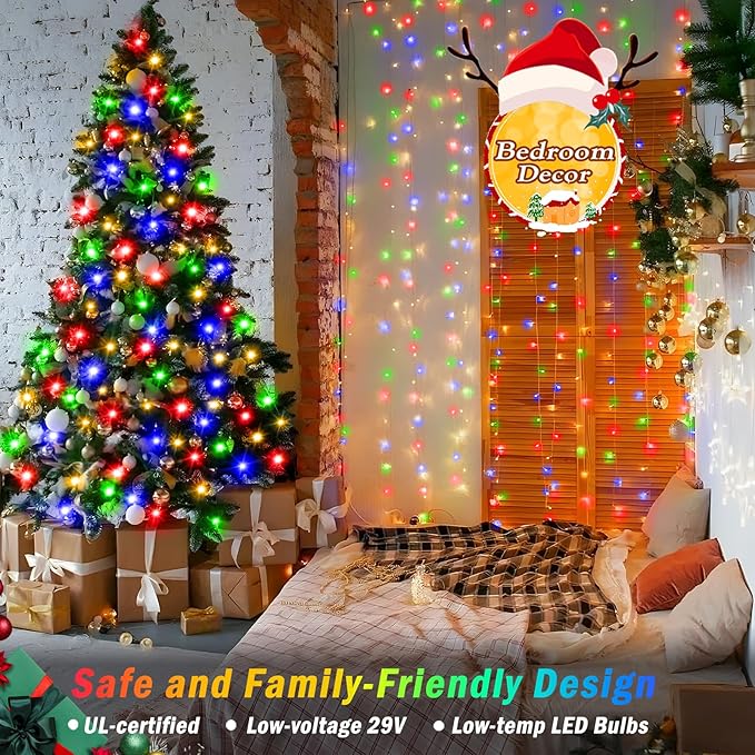 KNONEW 600ft 1500 LED Outdoor Christmas String Lights 8 Modes & Timer Fairy Light Plug in Waterproof Hanging Lighting for Xmas Yard Tree Wedding Party Holiday Decorations(Multicolor)