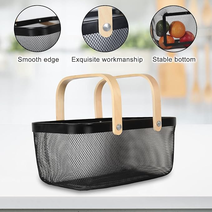 Garden Harvest Basket,Delicate Harvest Basket for Garden Vegetables,Practical Metal Mesh Wire Basket with Handle Suitable for Bathroom,Cabinet,Kitchen(Black)