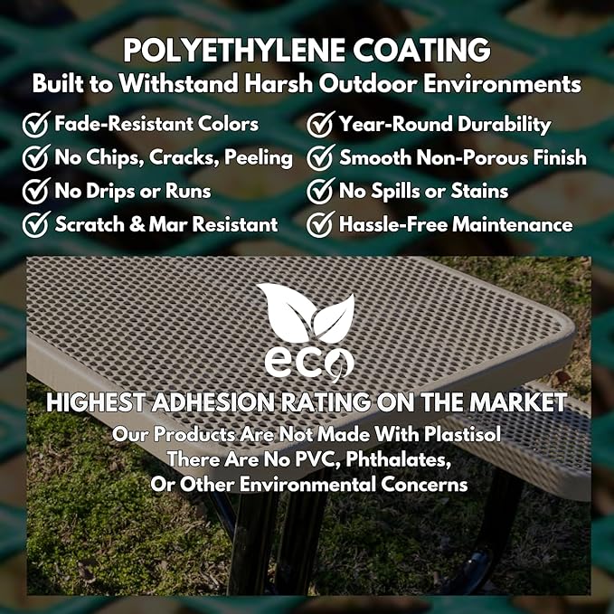 Heavy-Duty Outdoor Bench Thermoplastic Coated, Punched Steel, Commercial-Grade Garden Bench, Made in America (Portable with Back, 4 Ft, Textured Copper)