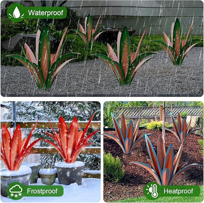 Enlarge thickened Wind Resistant Metal Agave Garden Art Metal Plant Country Garden Sculpture Statue Outdoor decoration Agave Metal Plant Courtyard Garden Lawn Ornament Gift (2, 12 Leaves Green)