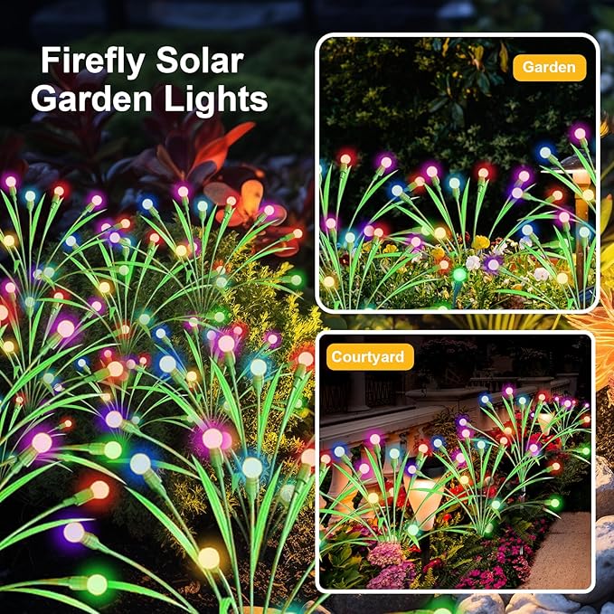 ZGWJ Solar Garden Lights, New Upgraded Solar Swaying Light, Solar Outdoor Lights Firefly Lights for Patio Pathway Outdoor Decor (Colorful, 4 Pack)