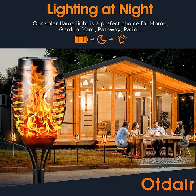 Otdair Solar Outdoor Lights, 16 Pack 12LED Solar Tiki Torches with Flickering Flame, IP65 Waterproof Mini Solar Torch Lights Auto On/Off for Garden, Patio, Yard, Pathway