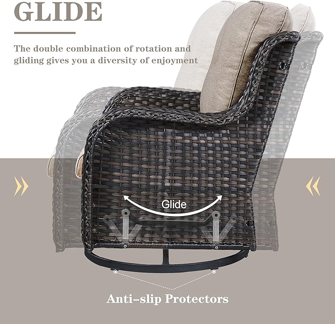 Outdoor Furniture Sectional Sofa L Shaped Couch - Patio Wicker Set with 2 Swivel Glider Chairs, 5 Piece Rattan Patio Conversation Sets with Gray Cushion for Deck Backyard Sunroom