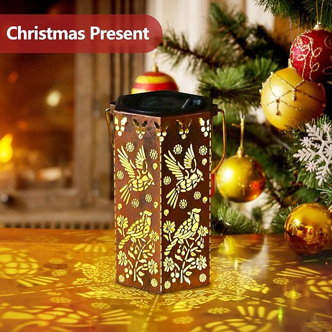Outdoor Solar Lanterns Cardinal Bird Gift for Women/Mom/Grandma/Sister,Solar Lanterns Outdoor Waterproof Butterfly, Garden Decor,Christmas,Mother's Day,Thanksgiving Gifts,Solar Decoration for Yard