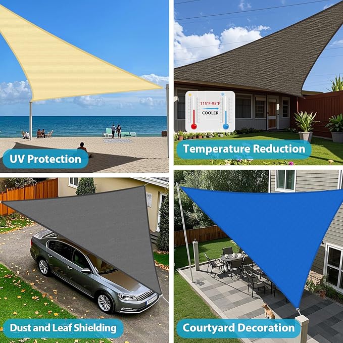 Amagenix Sun Shade Sail 5'X5'X5' Curved Edge Outdoor Shade Canopy Dark Grey Breathable 95% UV Block Shade Cloth for Patio Garden Backyard (We Make Custom Size)