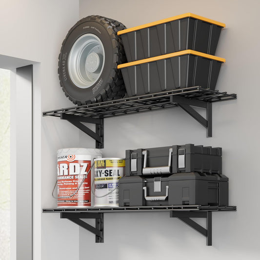 2 Pack Heavy Duty Garage Wall Shelving Set (1x4ft), Wall Mounted Garage Shelves 500lbs Capacity, 12"x48" Shelf Storage Rack Floating Shelves, Black