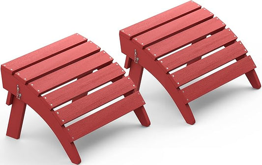 SERWALL Folding Adirondack Chair Footstools Set of 2, Adirondack Ottomans Without Assembly, Red