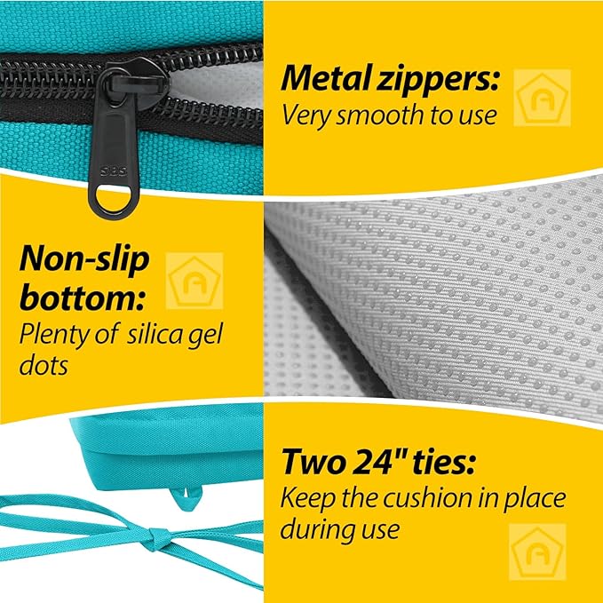 AAAAAcessories Outdoor Seat Cushions for Chairs, Waterproof, Fade-Resistant Patio Furniture Replacement Cushions, 18" x 18" x 2", Set of 2, Turquoise