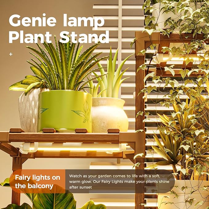 Bamworld Plant Stands with Grow Lights Sets of 2 Tall Plant Shelves for Mutiple Pots Large Plant Holder for Living Room Patio Boho Home Decor for Gardening Warm Light 2pcs