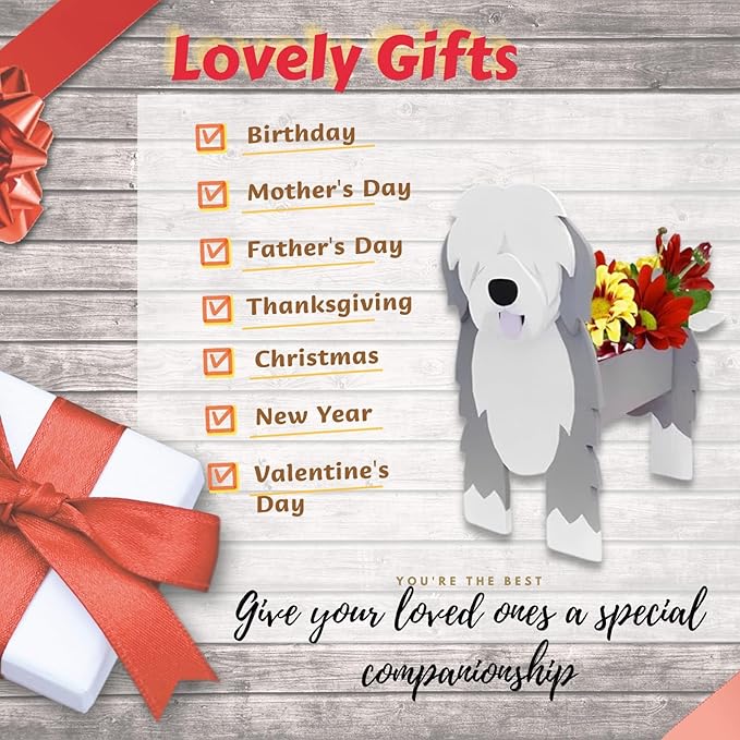 English Shepherd Dog Planter Plant Pots,Cute Garden Dog Flower Planter,Dog Planters Birthday Gifts for Women,Office,Indoor/Outdoor Decor（9.45 * 6.38 * 13.39in）