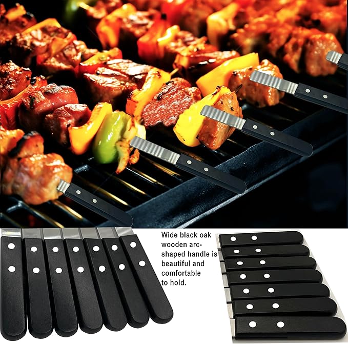 23.6 Inch Long Kabob Skewers, 0.91 Inch Wide, Stainless Steel with Black Wood Handle, 7 Pack