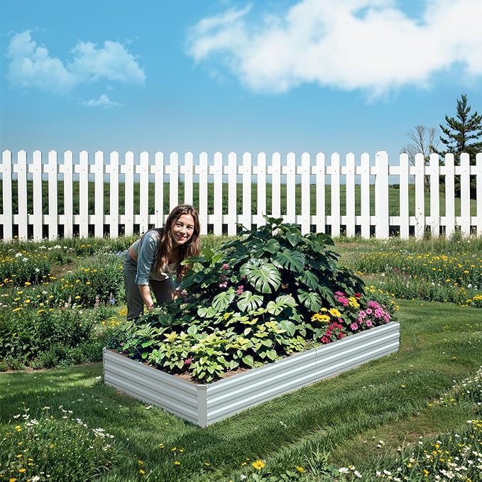 Raised Garden Bed,Galvanized Raised Garden Beds Outdoor for Vegetables Flowers Herbs, Raised Bed Planter Box, Metal Raised Garden Bed Kit with Gloves, 6x3x1ft,Gray