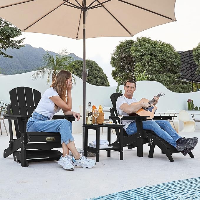 SERWALL Folding Adirondack Ottoman, No-Assembly Outdoor Footrest, All Weather Use Patio Footstool for Adirondack Chair, Black