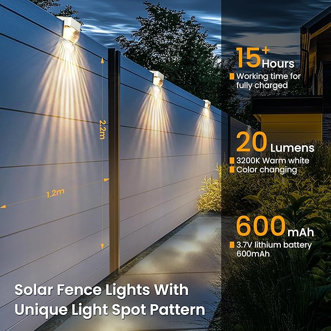 SOLPEX Solar Fence Lights Outdoor,Solar Deck Lights Waterproof Led Solar Lights for Outdoor Stairs,Step,Patio,Yard,Garden,Balcony and Porch,8 Pack Shell-Like Light Spots(White Shell,Warm White&RGB)