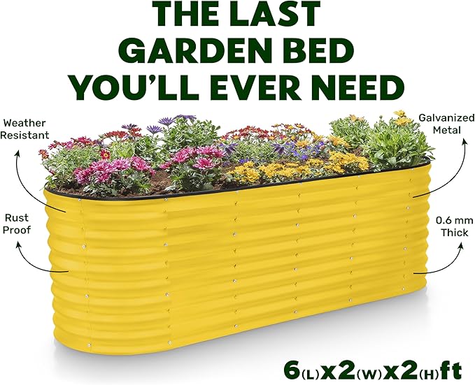 Galvanized Raised Garden Beds Outdoor // 6×2×2 ft Planter Raised Beds for Gardening, Vegetables, Flowers // Large Metal Garden Box (Yellow) // Patented Tool-Free Design
