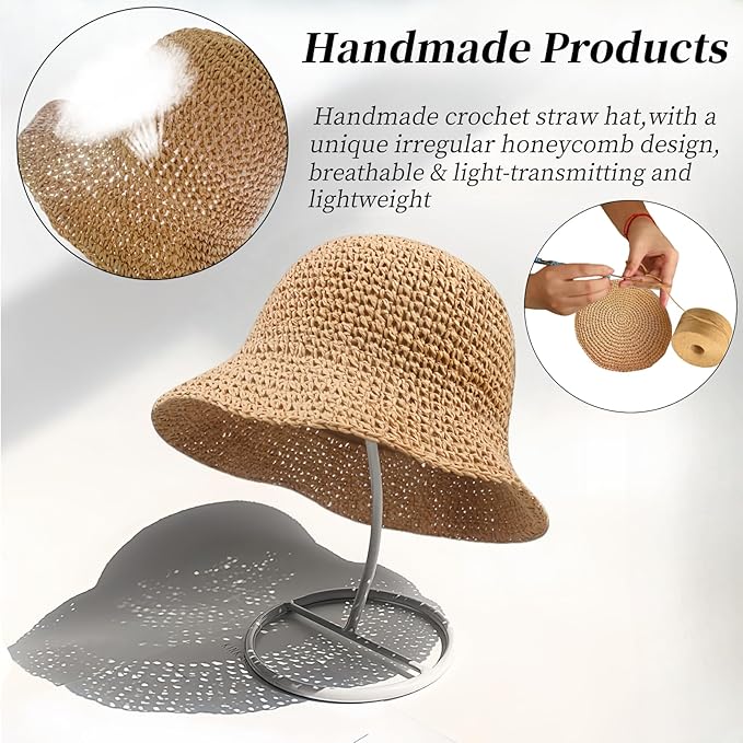 Floppy Big Beach Straw Hats for Women Foldable Summer Wide Brim Packable Sun Hat Womens Travel Straw Fedora Hat